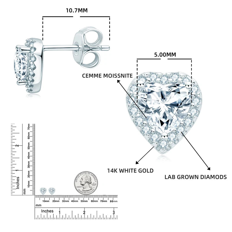 OXTAO 5mm D Color Moissanite Earrings For Women Wedding Bridal S925 Silver Heart Cut Halo Stud Earring Anniversary Jewelry Gift