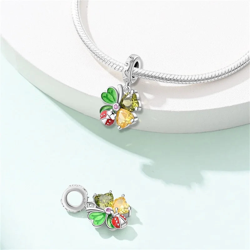 Springtime 925 Silver Gem Butterfly Dragonfly Flowers Charms Pendant Fit Pandach 925 Original Bracelets DIY Little Fresh Jewelry
