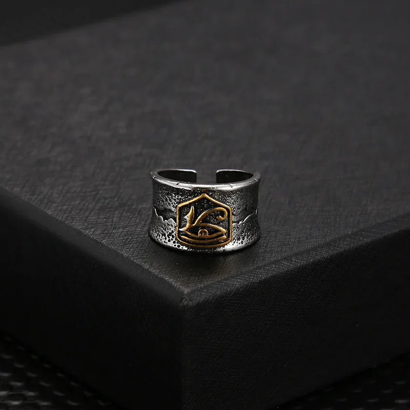 Bague large œil d'Horus doré craquelé rétro pour homme, style punk gothique, ajustable, bijou de créateur fait main, accessoire unisexe