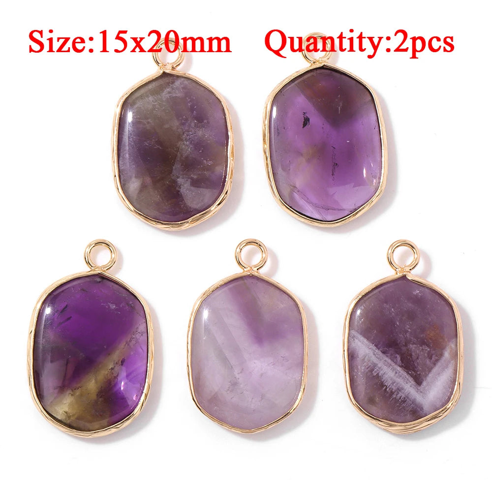 Wholesale Natural Amethyst Pendant Connector Reiki Hexagon Sun Bag Sun Stone Charm For Handmade Women Necklace Bracelet Jewelry