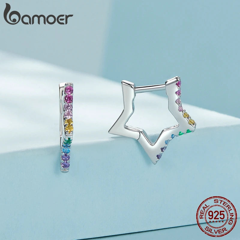 Bamoer Original 925 Sterling Silver Star Hoop Earrings Twist Ear Buckles Romantic For Women Girls Party Wedding Fine Jewelry