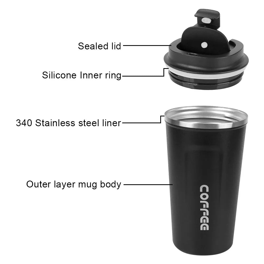 Coffee cup car thermos cup 380/510 ml leak-proof travel thermos cup tea and coffee double-layer stainless steel