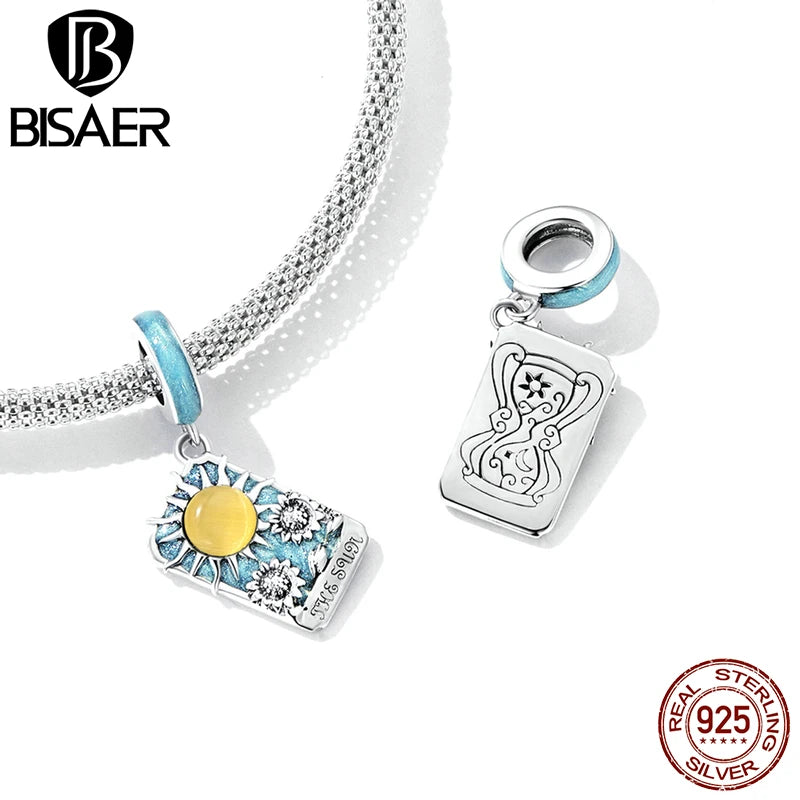 BISAER Pendentif en argent sterling 925 avec breloque en forme d'étoile et de carte de tarot pour femme, bijoux fins, cadeau