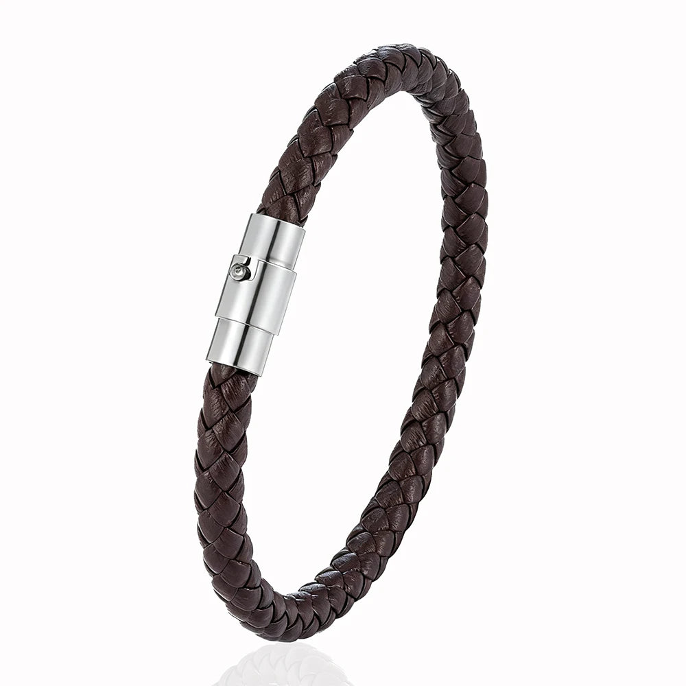 Bracelet MKENDN en cuir tressé 6 mm, style simple, pour homme et femme, fermoir en acier inoxydable, bijou unisexe, cadeau pour couple, design classique