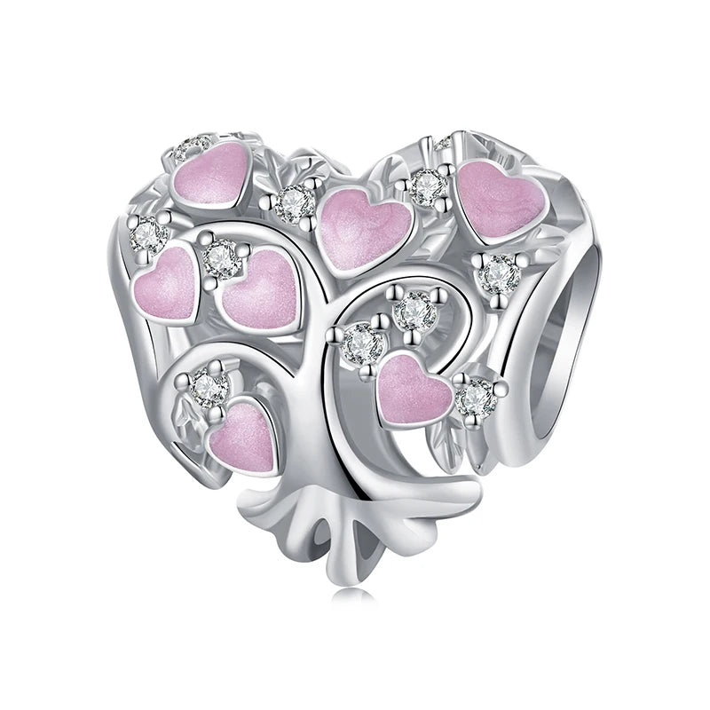 WOSTU 925 Sterling Silver Pink Love Heart Charms Bead Infinite Love Pendant Fit Bracelet Valentine Jewelry Mother's Day Gift