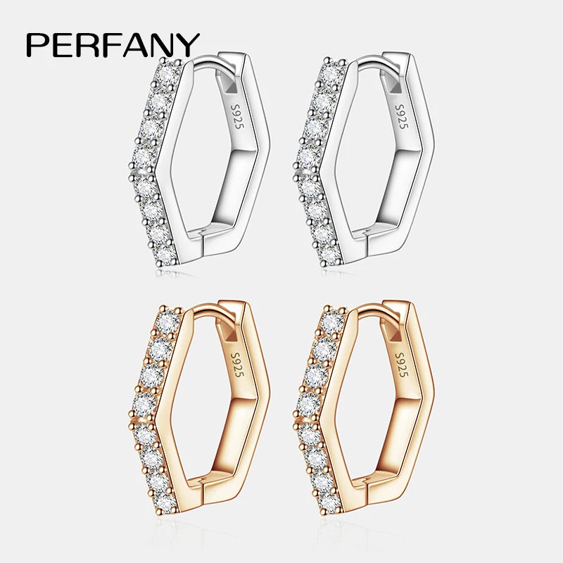 PERFANY All Moissanite Hoop Earrings for Women S925 Pure Silver Hexagonal Design Laboratory Diamond Fashion Luxury Jewelry - Madeinsea©