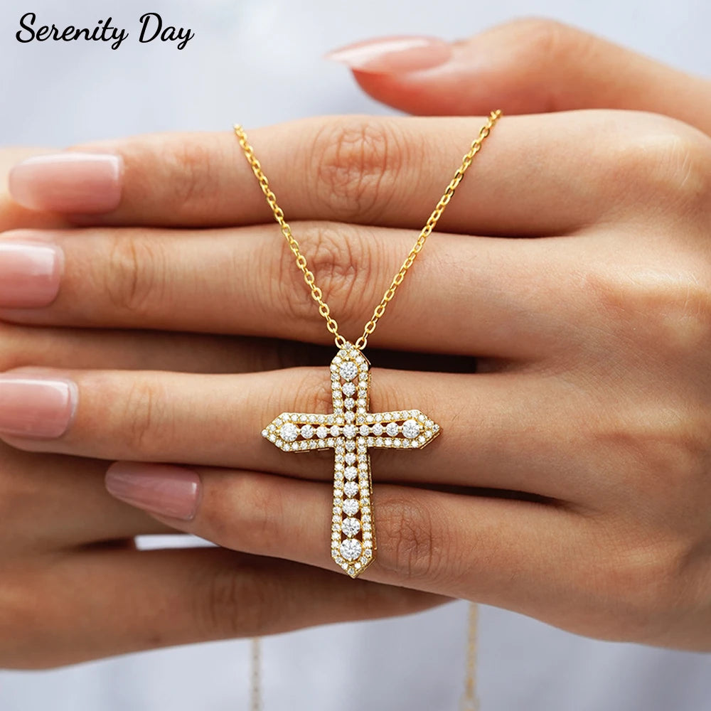 Serenity Real D Color Moissanite Cross Necklace for Women Men 100% 925 Sterling Silver Plated 18K Jesus Pendant Necklace Jewelry - Madeinsea©