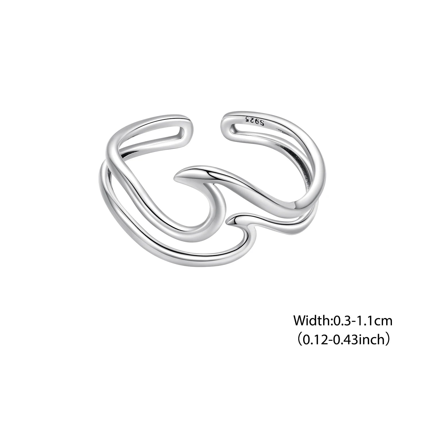 BISAER 925 Sterling Silver Curved Double-layer Open Ring Adjustable Irregular Lines Rings for Women Party Original Fine Jewelry