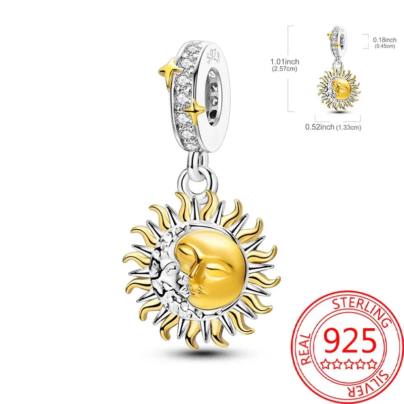 Sterling Silver 925 Bright Sun Charms Dazzling Stone Sun Dreamcatcher Beads Fit Original Bracelet for Women Diy Jewelry Gifts