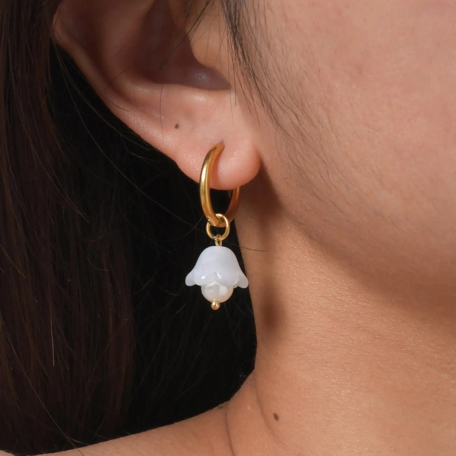 Vnox Charm Geometry Pearl Orchid Drop Earrings For Women Stainless Steel Hoop Classic Ear Jewelry  Wedding Party Gift Earring
