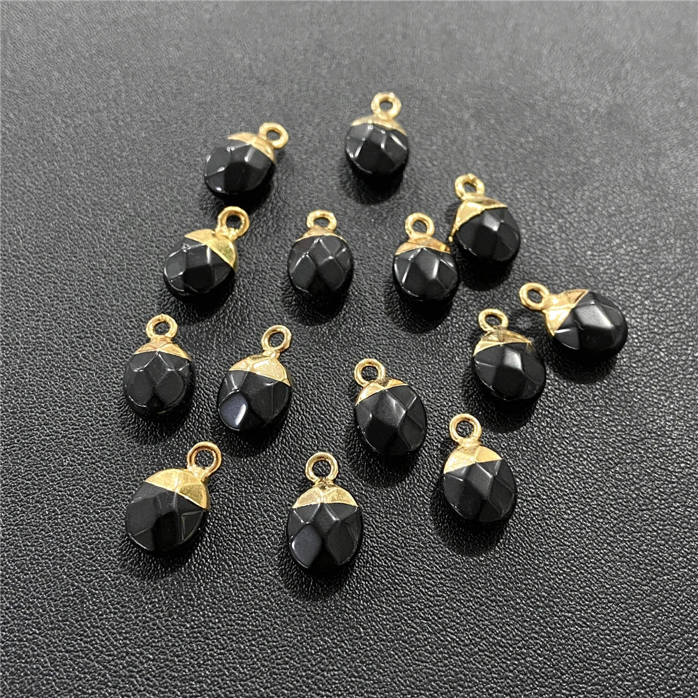 6x10mm Natural Faceted Oval Shape Stone Pendant Chalcedony Quartz Howlite Charms For Jewelry Making DIY Earring Accessories 5Pcs