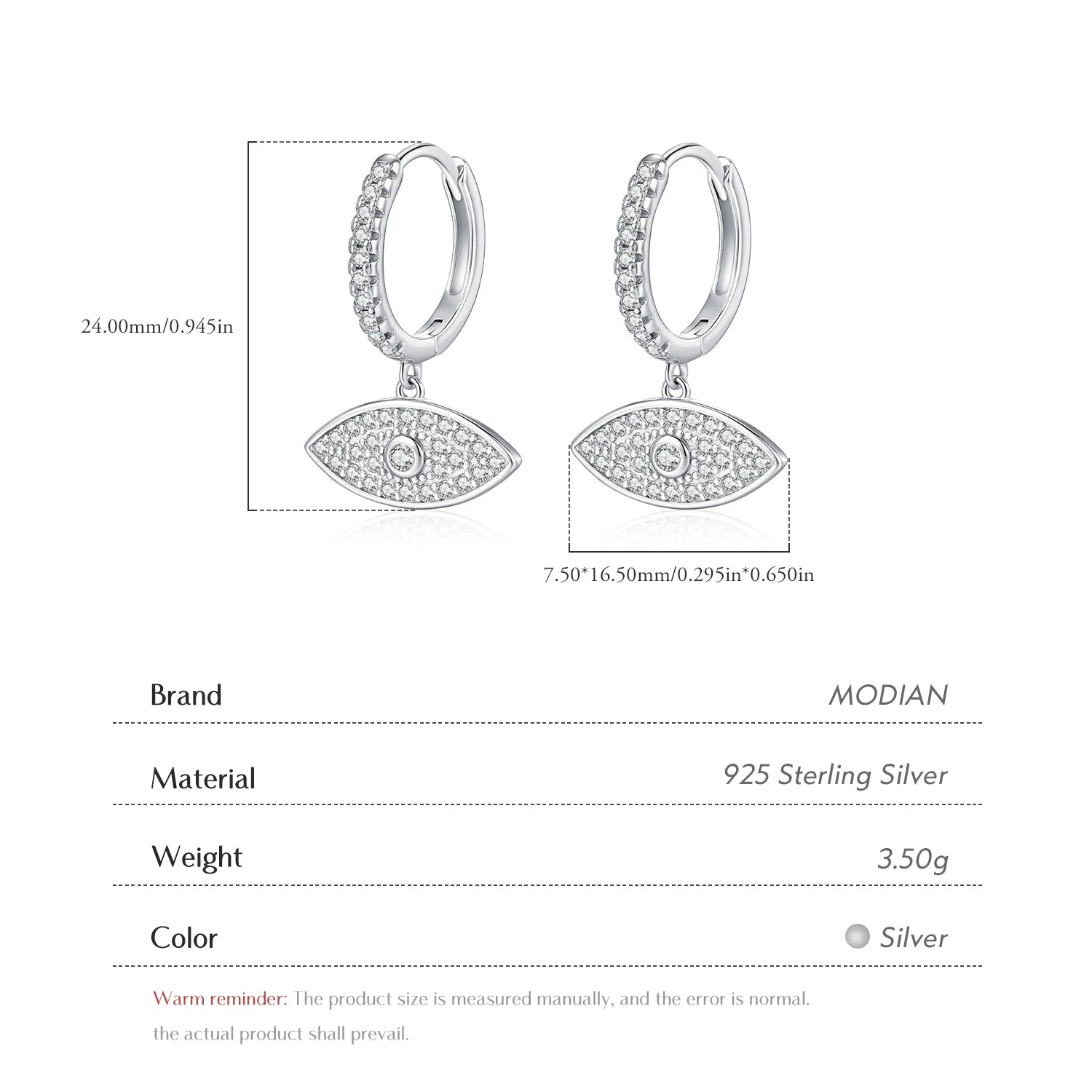 MODIAN 925 Sterling Silver Trendy Dazzling Clear CZ Swings Hoop Earrings Classic Eyes Ear Buckle For Women Fine Jewelry