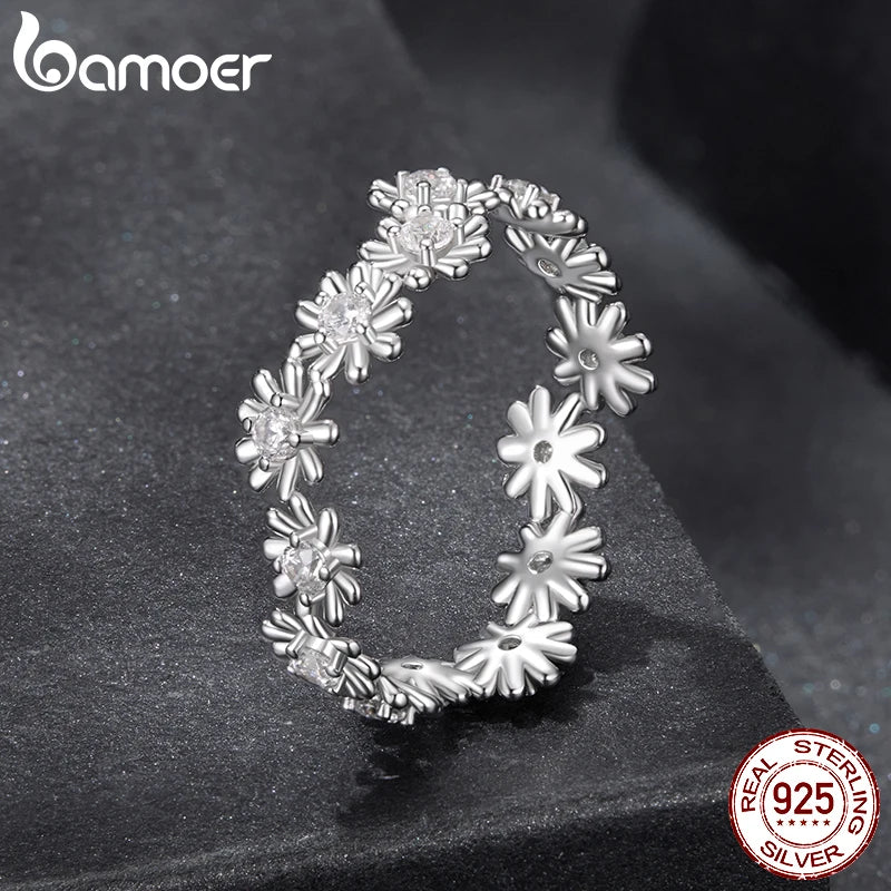 BAMOER Array Daisy Moissanit-Ring Verlobungsring Blumenring für Damen Teenager Jahrestag Schmuck Reinheit Liebe Rundschliff VVS1