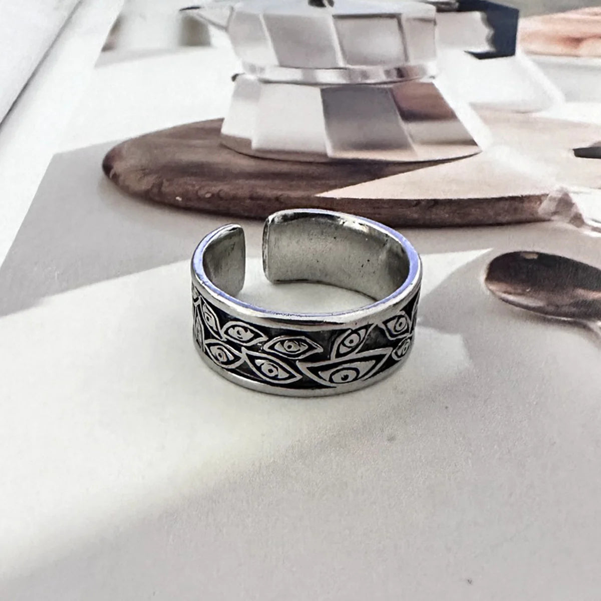 Retro Devils Eyes Ring For Men Silver Color Punk Gothic Adjustable Cuff Ring Rock HipHop Handmade Jewelry Accessories Man Gift - Madeinsea©