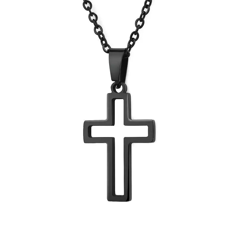 2022 Fashion Stainless Steel Necklace For Men Women Black Gold Color Silver Color Cross Pendant Chain Necklace Jewelry Gift