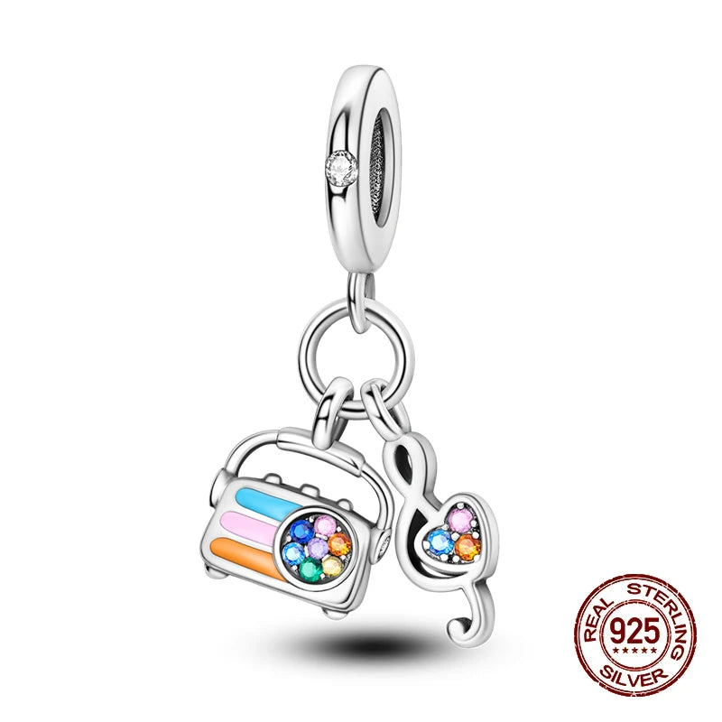 New 100% 925 Sterling Silver Butterfly Guitar Rock Musical Note Charms Beads Fit 3mm 925 Original Bracelets Fine DIY Jewelry