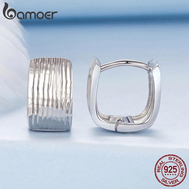 BAMOER Solid 925 Sterling Silver Small Chunky Thick Hoop Earrings for Women Girls, White Gold Plated Hoops Huggie Earrings