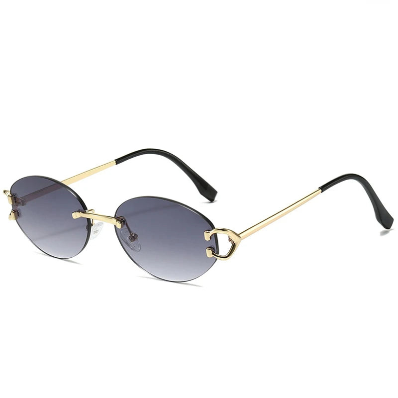 Lunettes de soleil ovales de marque de luxe pour hommes, petites lunettes de soleil carrées en métal sans monture pour femmes, verres dégradés, lunettes d'extérieur UV400