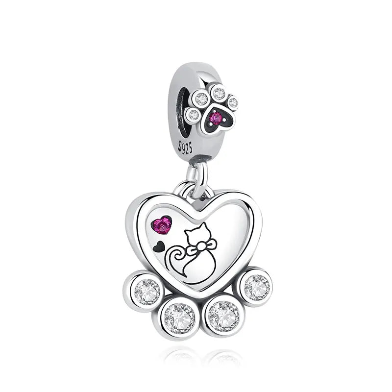 Original 925 Sterling Silver Charms Love Pets Dog Cat Paw Print Pendant Beads Fit Brand Bracelets Necklaces Women DIY Jewelry - Madeinsea©