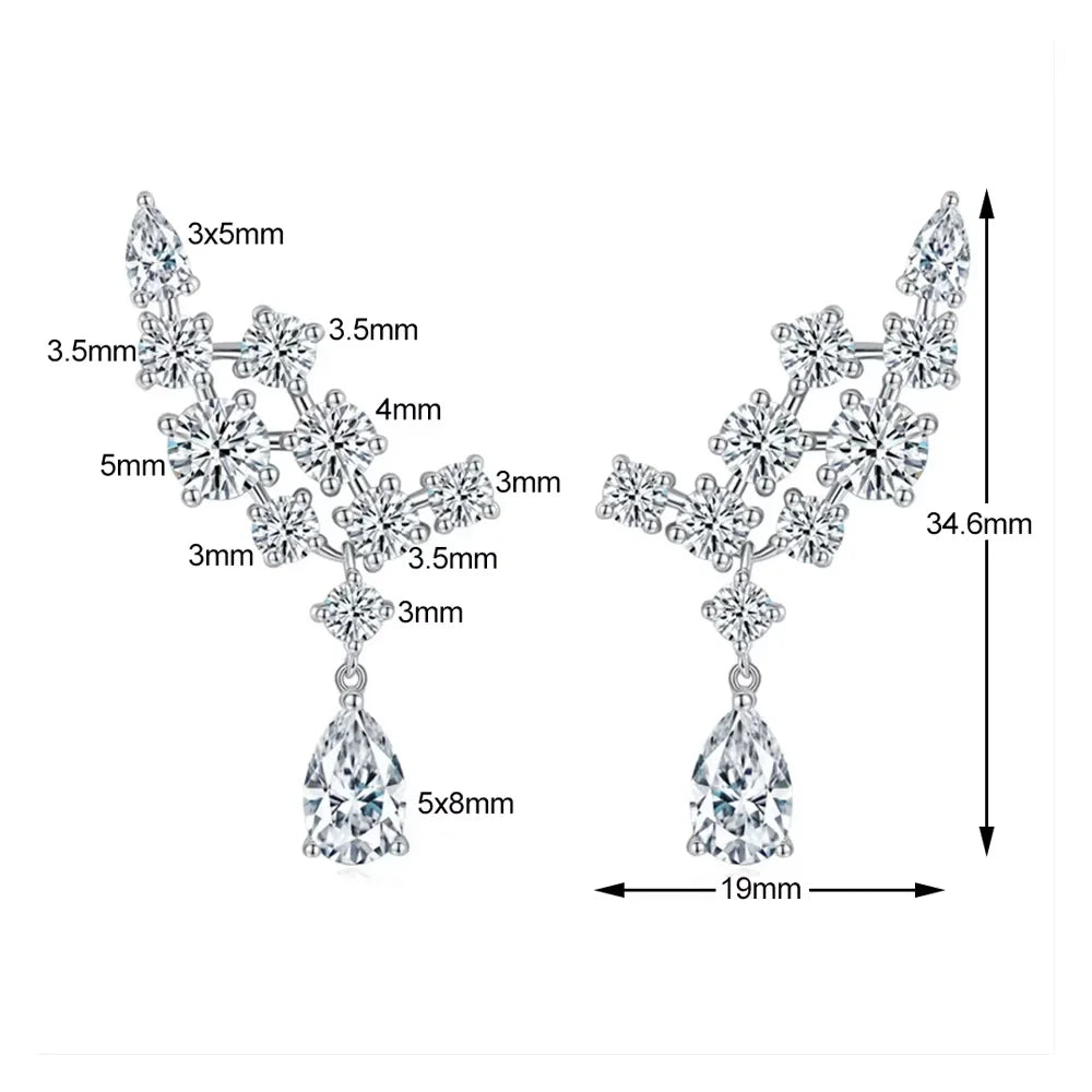 Serenity 6.1ct D Color All Moissanite Earrings for Women 100% S925 Sterling Silver Plated 18K Lab Diamond Pear Cut Drop Earrings