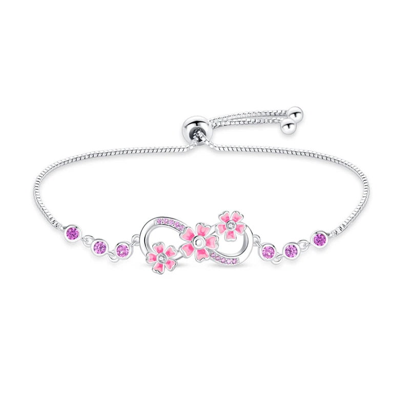 Trendy Bracelet For Women 925 Silver Sparkling Lucky Infinite Symbol Sakura Sunflower Butterfly Pendant Bracelet Wedding Jewelry