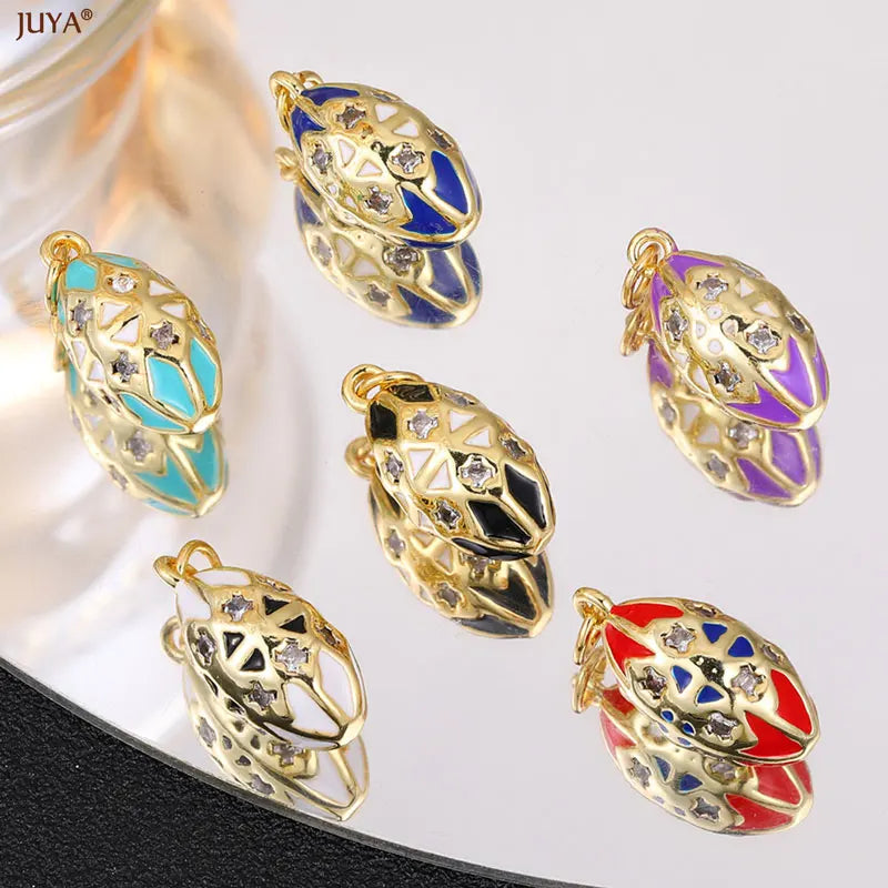 JUYA New 3D Water Drop Pendant Bohemia Type CZ Enamel Charm For DIY Women Necklaces Jewelry Making Accessories