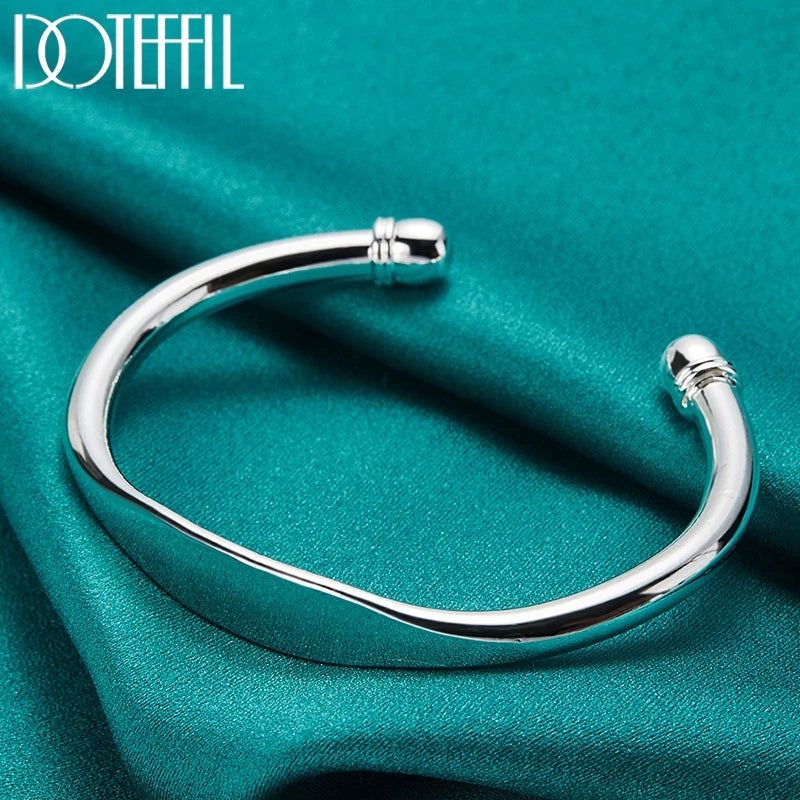 DOTEFFIL 925 Sterling Silver Double Bead Cuff Bangle Bracelet For Women Man Fine Fashion Jewelry - Madeinsea©
