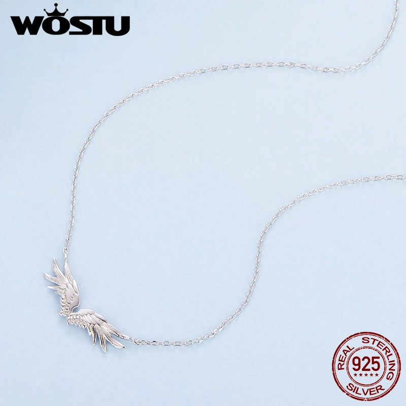 WOSTU Angel Wing Necklace for Women, 925 Silver Feather Pendant Chain Minimalist Winged Jewelry Gift for Her Valentine's Gift