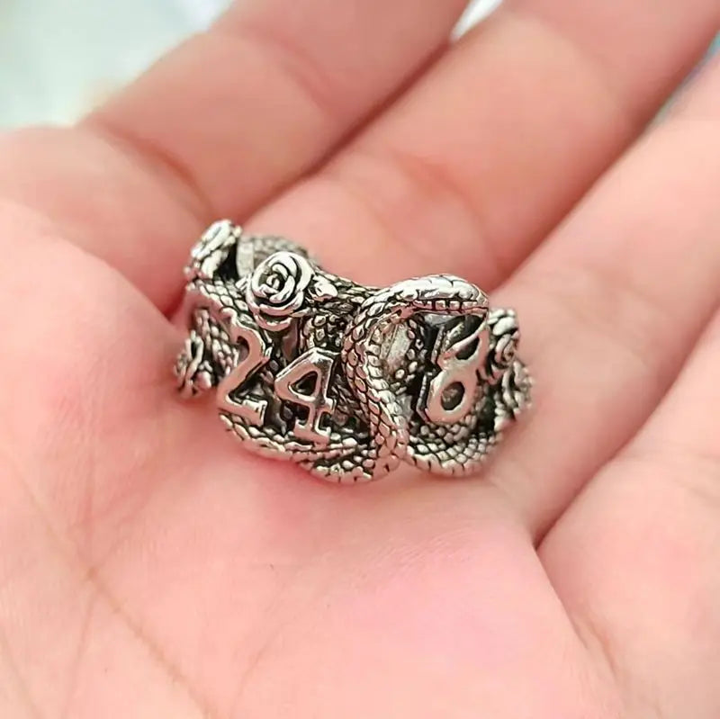 Retro Black Mamba Kobe 24 8 Ring For Men Punk Gothic Rock Hiphop Open Ring Handmade Jewelry Bikers Accessories Basketball Gift