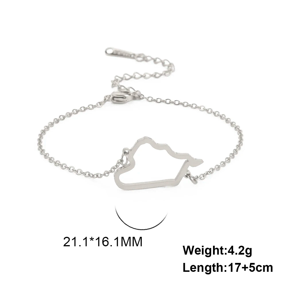 Hollow Syria Map Egypt Lebanon Yemen Map Bracelet Stainless Steel Gold Color Bracelet for Friend Memorial Gift