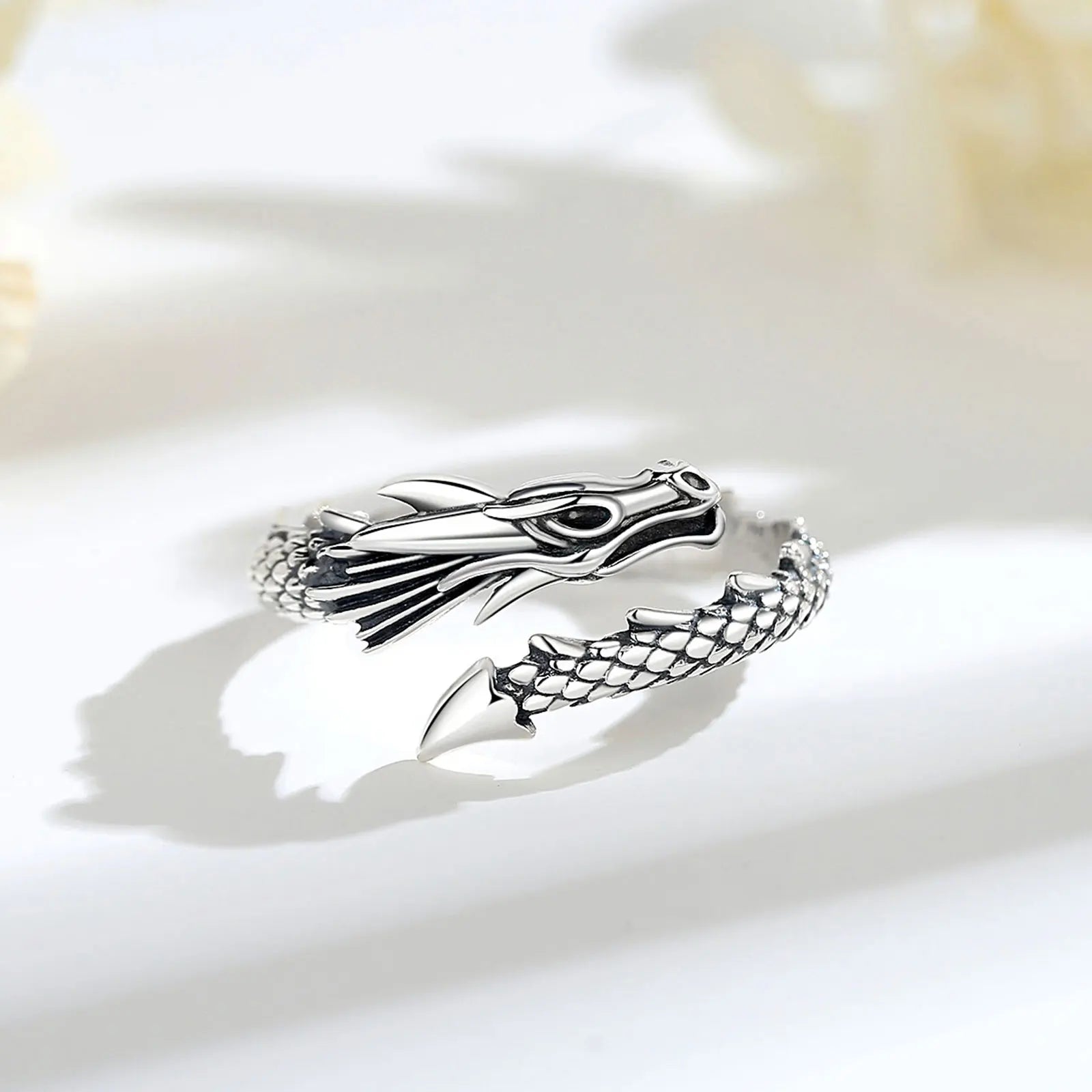 Eudora 925 Sterling Silver Dragon Adjustable Ring Temperament Personality Cool Dragon Ring Vintage Jewelry Gift for Men Women