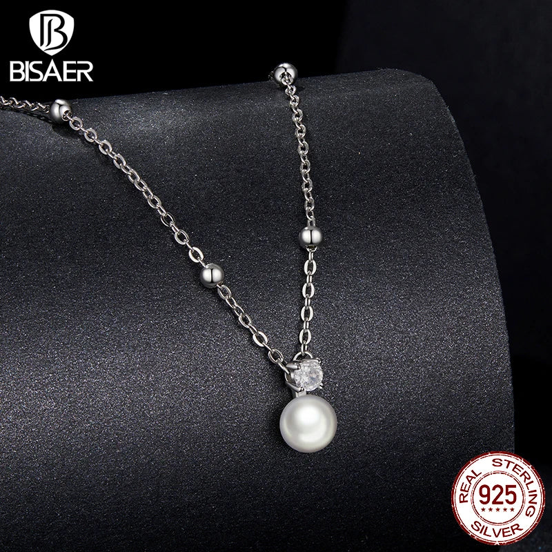 Collier de perles de moissanite BISAER, coupe diamant de laboratoire, colliers en argent sterling 925 plaqués or blanc, bijoux fins de mariage