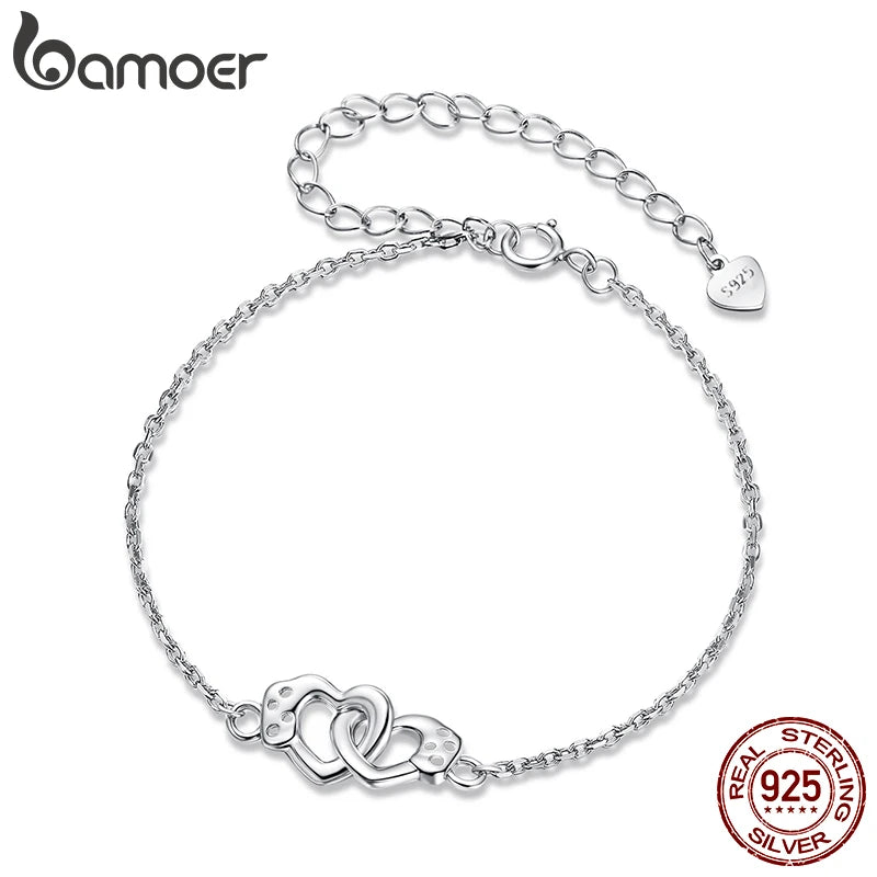 Bracelet BAMOER plaqué or blanc avec chaîne en forme de cœur pour femme, bracelet tendance fin et ajustable en argent sterling 925 SCB297