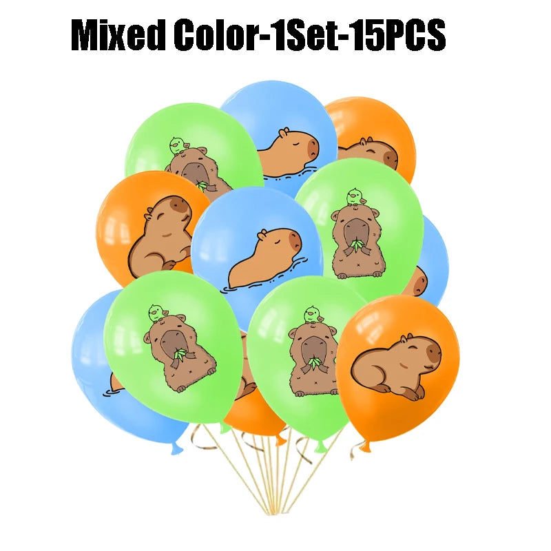 15PCS/1Set Capybara Party Latex Balloons for Children Cute Capybara-themed Birthday Animal Party Decorations Shower Supplies