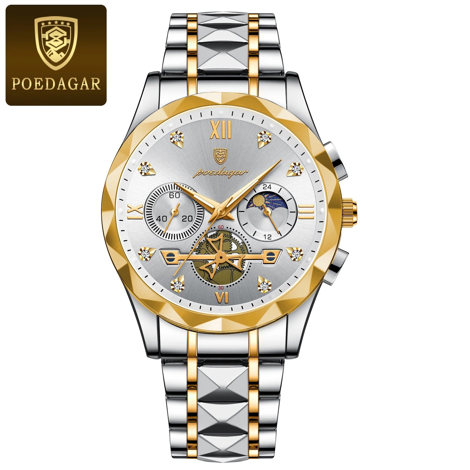 POEDAGAR Luxury Watch for Man Sports Leather Men Quartz Watch Waterproof Luminous Chronograph Men's Watches Male Clock Reloj+box