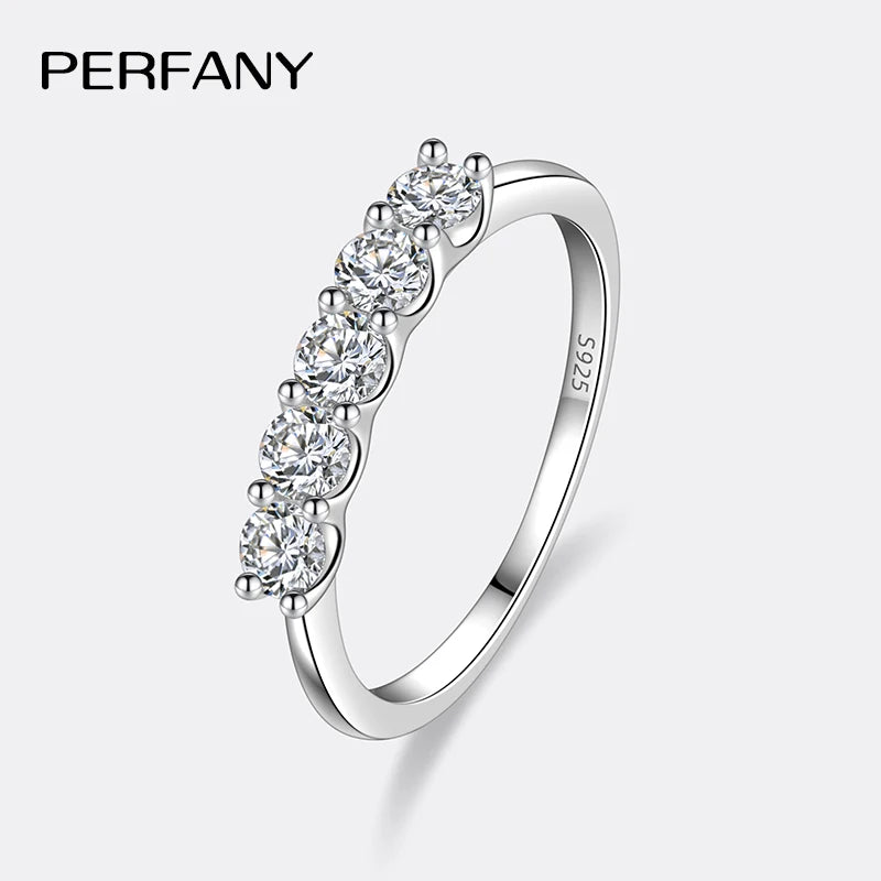 PERFANY 3mm All Moissanite Stackable Ring for Women S925 Pure Silver Laboratory Certified 5 Diamonds Wedding Jewelry - Madeinsea©