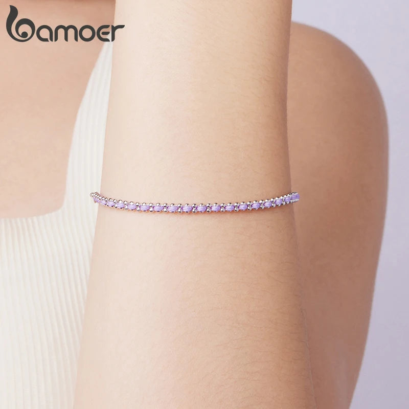 Bamoer 925 Sterling Silver Handmade Knot Beads Chain Bracelet Purple Cotton Cord Bracelet for Women Teens Healing Party Gift