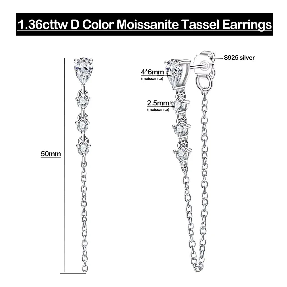 Serenity 1.36ct Pear Cut Moissanite Earrings for Women Gift 100% S925 Sterling Silver Water Drop Tassel Earrings Plated 18K GRA - Madeinsea©