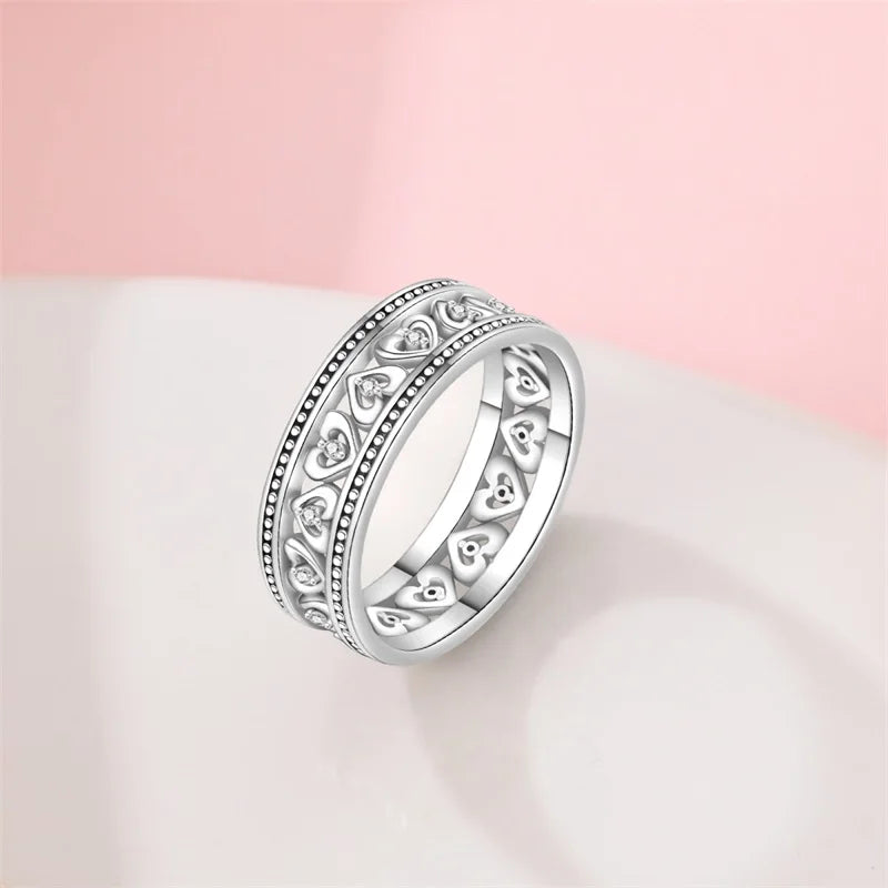 New Rings 925 Silver Plated Vintage Auspicious Cloud Evil Eye Heart Shaped Cutout Rings For Couple Fine Jewelry Anniversary Gift