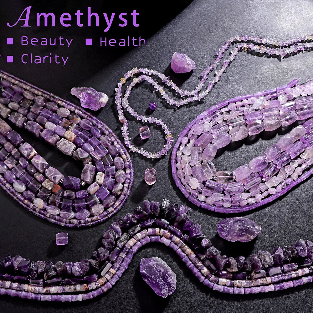 Natural Amethyst Energy Stone Bead Purple Quartzs Crystals Beads Healing Power Fit Health,Beauty,Clarity,Relieve stress,Calming