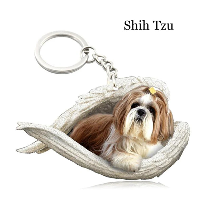 100 Style Cut Dog Sleeping Angel Pendant Bag Keychain Car Keychain Keyring Animal Pet Jewelry Boyfriend Girls Gift Accessories