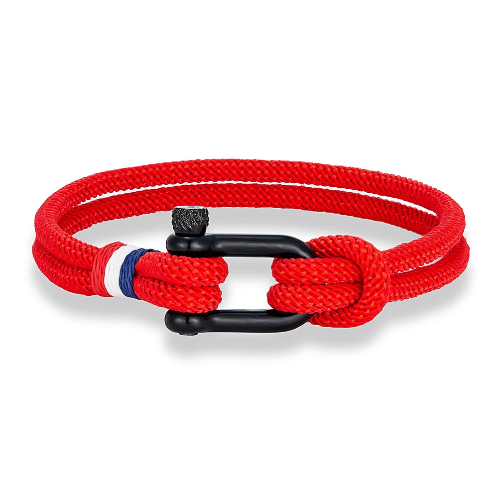MKENDN Stainless Steel U-Shape Shackle Buckle Bracelet Men Women Handmade Woven Double-Layer Design France Flag Couple Jewelry