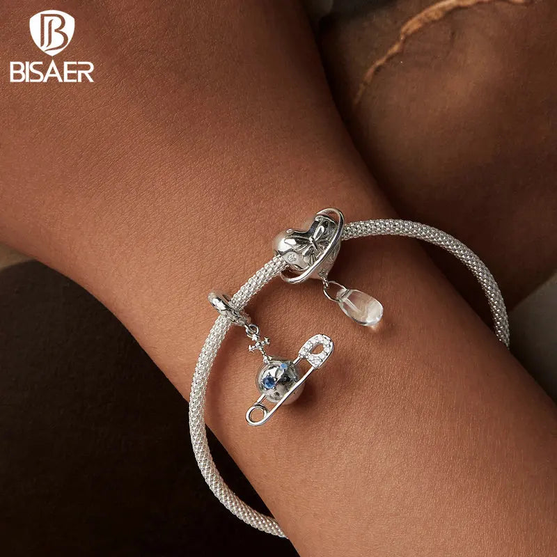 BISAER Pendentif en forme de boîte en argent sterling 925 avec nœud et planète, breloques en forme de fusée étoilée pour bracelets à faire soi-même, bijoux fins, cadeau pour femmes