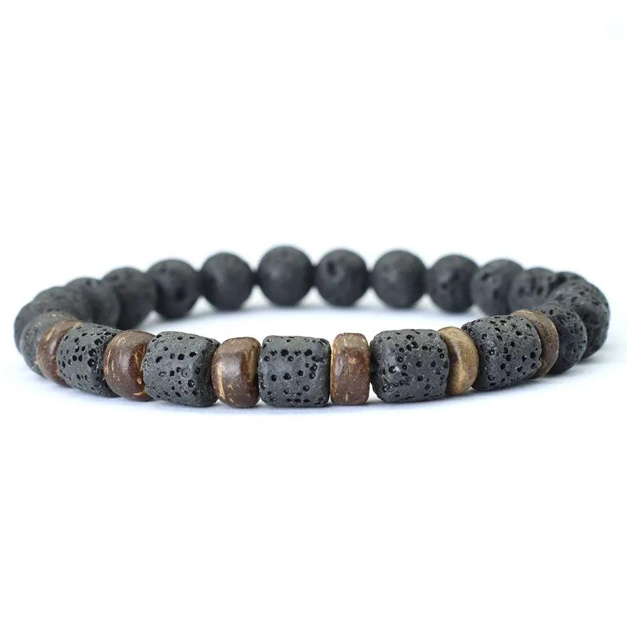 Nouveau bracelet en bois pour hommes en pierre volcanique naturelle Braslet fait à la main prière méditation yoga bracelet Pulsera Madera Hombre Joias