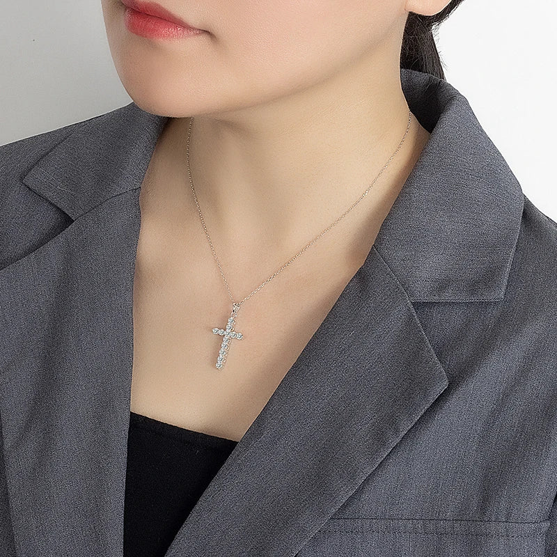 PERFANY All Moissanite Necklace for Women S925 Pure Silver Cross Design Pendant Laboratory Certified Diamond Fashion Jewelry - Madeinsea©