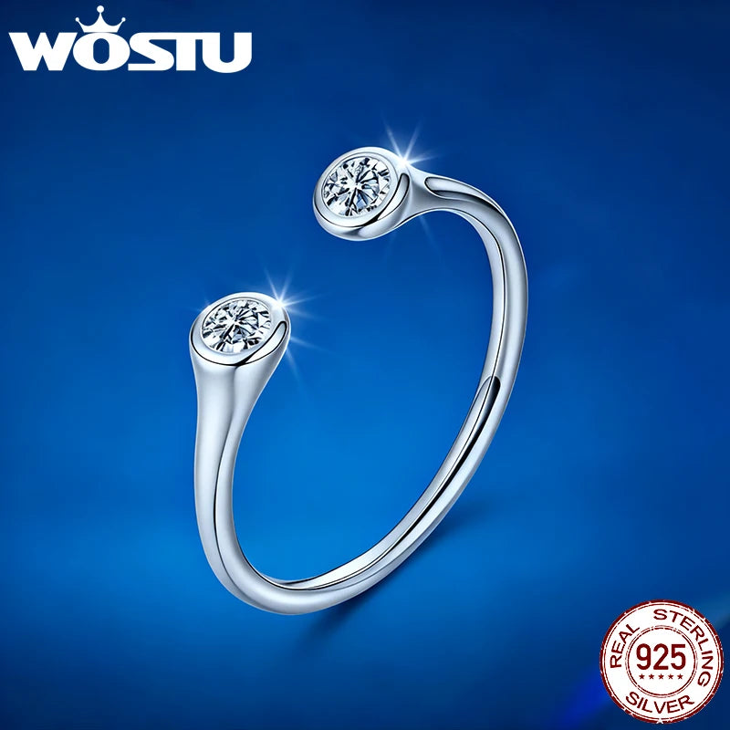 WOSTU 2 Stone Moissanite Open Ring S925 Sterling Silver For Women,Diamond Cut Minimalist Wedding Promise Rings Gift for Her - Madeinsea©