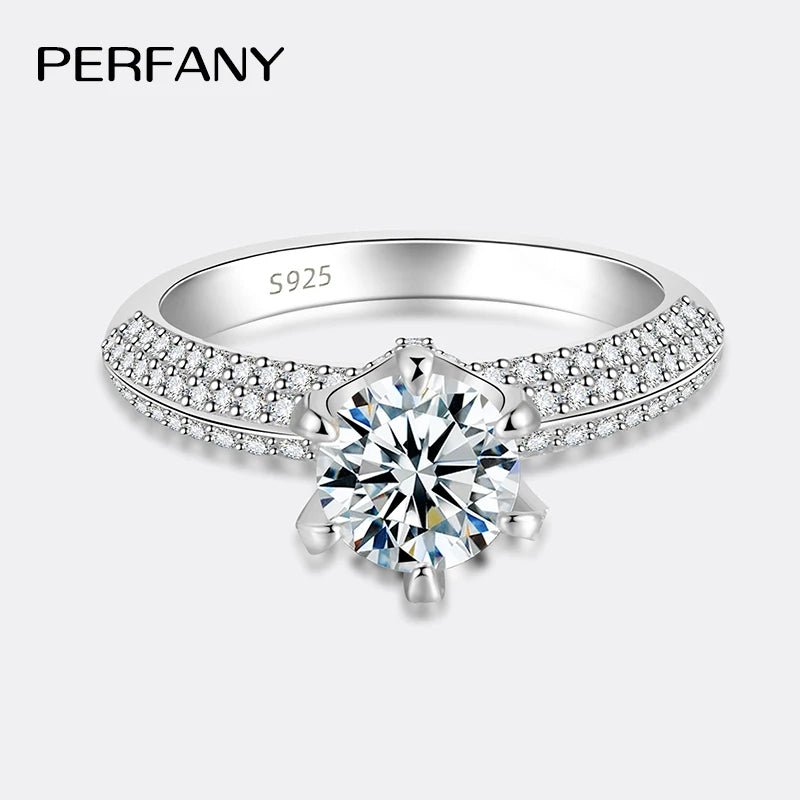 PERFANY 2CT Moissanite Ring for Women S925 Pure Silver Laboratory Certified Cultivated Diamonds Eternal Luxury Wedding Jewelry - Madeinsea©