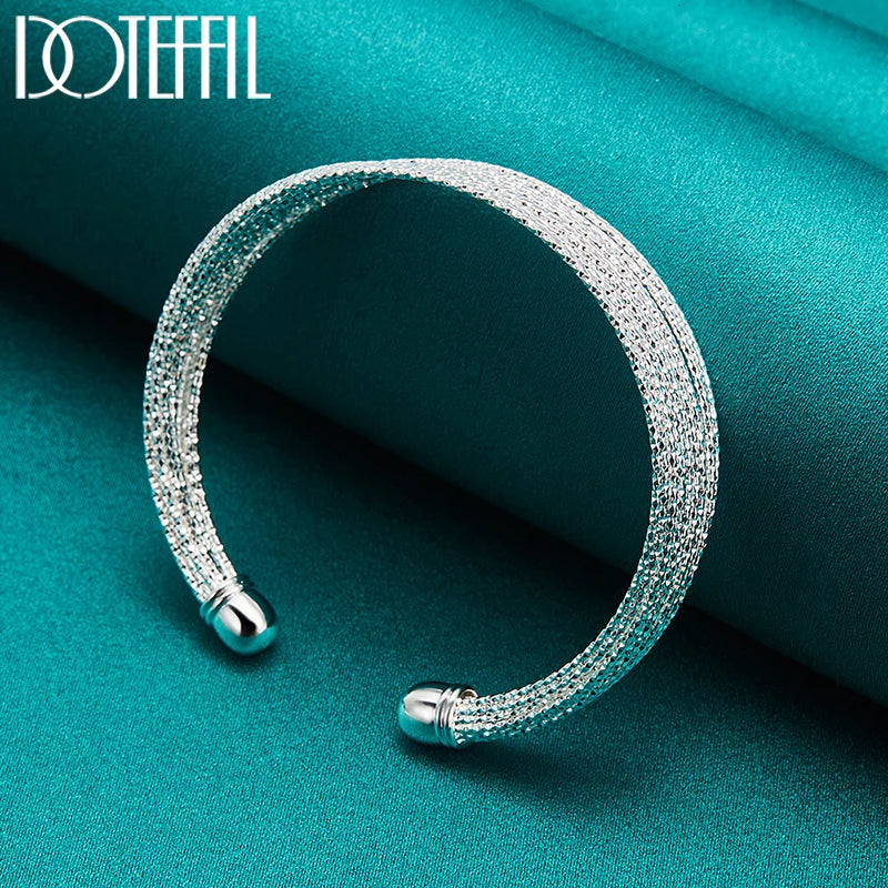 DOTEFFIL 925 Sterling Silver Large Reticulated Smooth Bangle Bracelet For Woman Man Wedding Engagement Jewelry - Madeinsea©