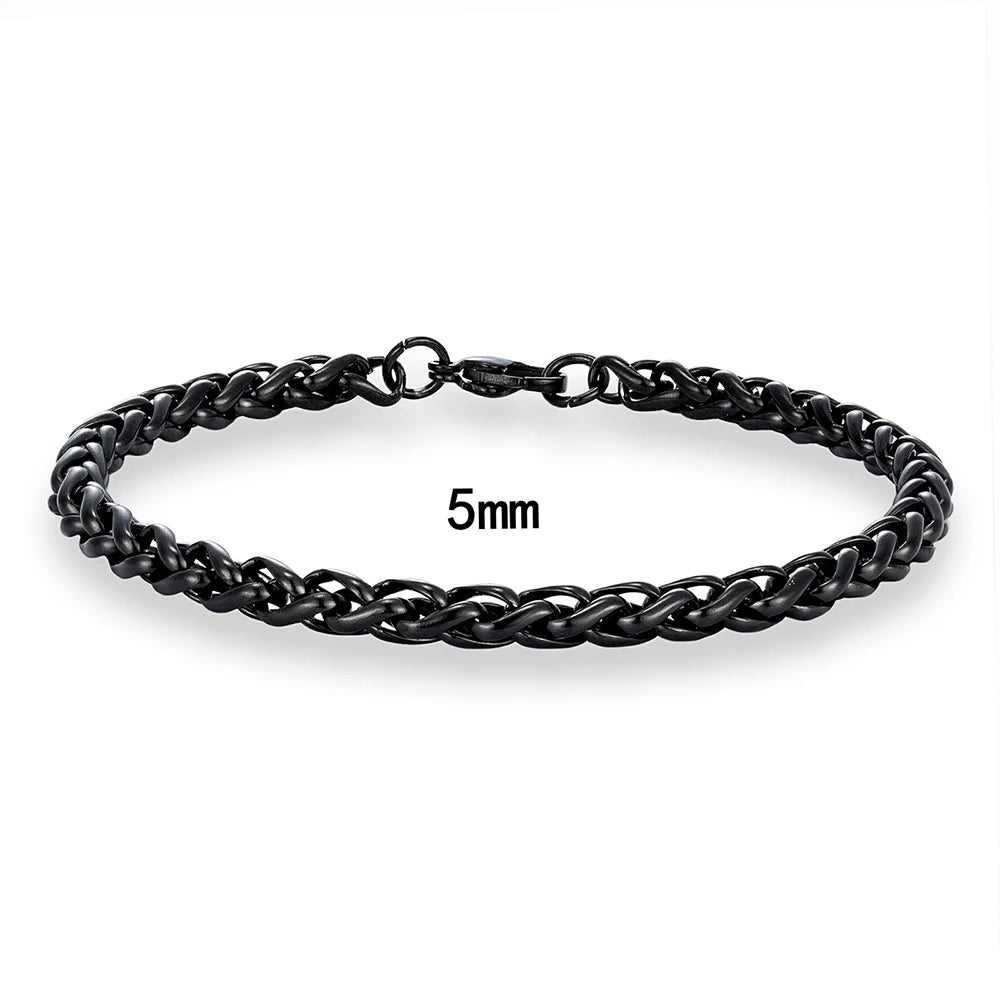MKENDN Punk Rock Style Keel Chain Bracelet Thickness 2/3/4/5/6mm Hypoallergenic Four-Side Twist Chain For Men Women Fashion Gift
