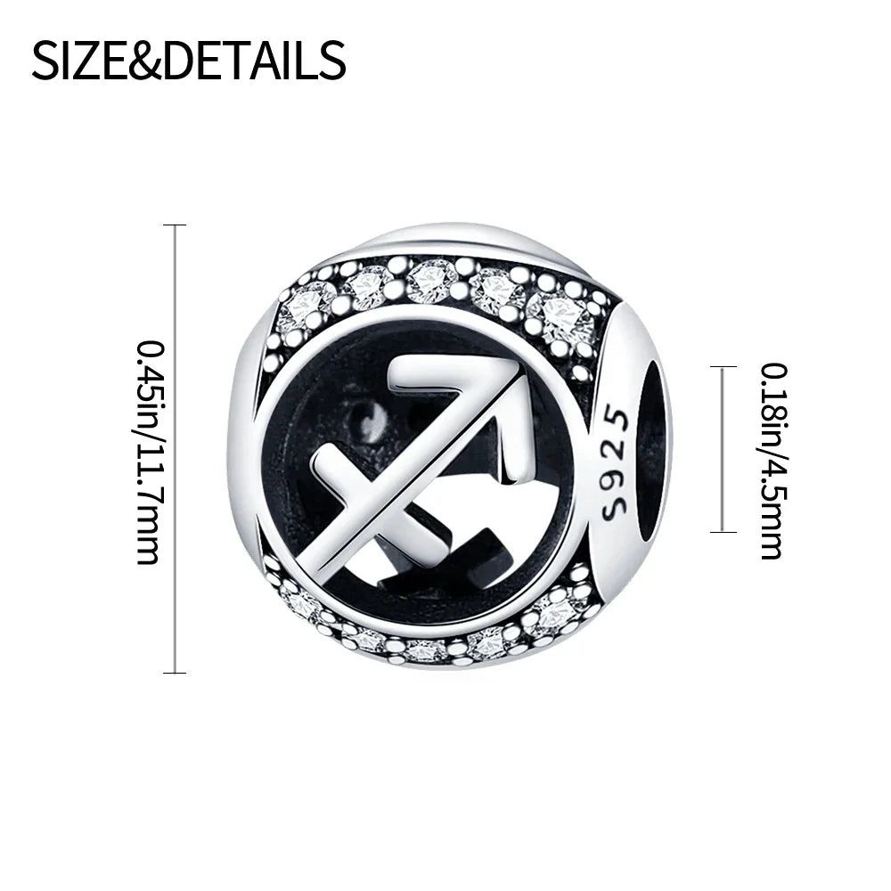 925 Sterling Silver 12 Constellation Beads Charm Fit Original  Bracelet for Women Jewelry Birthday Fashion Gift